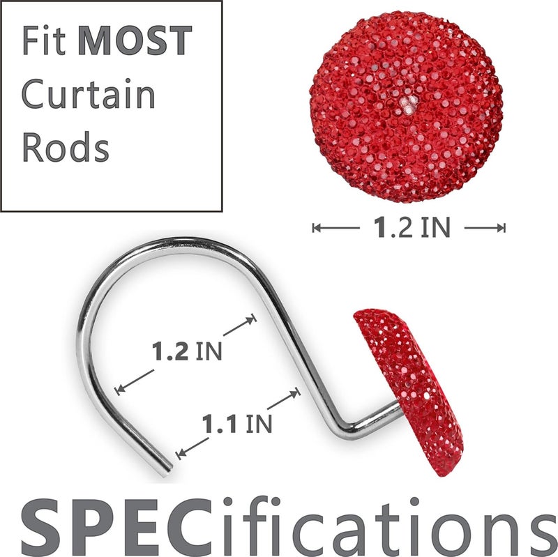 Popkozzi Red Crystal Shower Curtain Hooks – Luxury Sparkly Burgundy Rhinestone Decorative Rings for Christmas Valentines Day & Holiday Bathroom Décor – Elegant Xmas Bathroom Accessories & Gift for Women Girls - Image 3